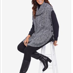 Cowl neck knit poncho sweater